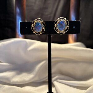 Vintage 12K Gold-Filled Filigree Opal Earrings Free Shipping
